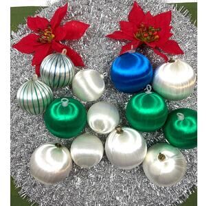 Satin Sheen Ornaments Multicolor Set of 13 Assorted Colors USA Vintage 1980s/90s